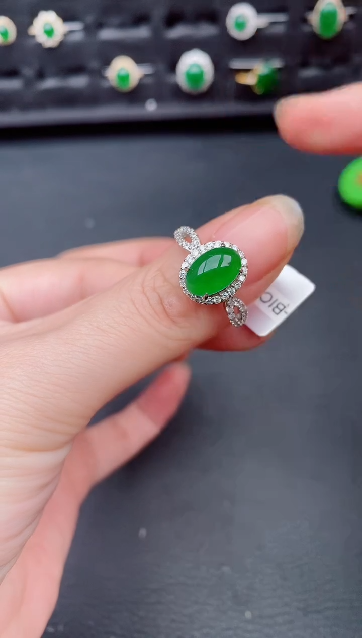 银S925镶嵌戒指翡翠天然a货翡翠200