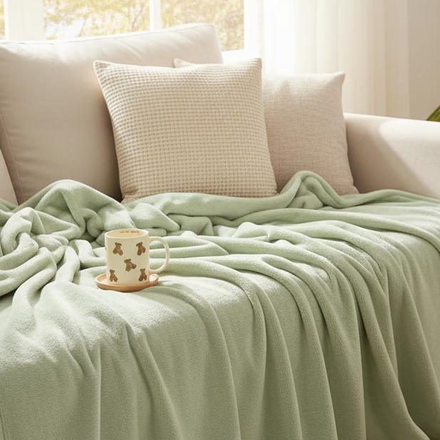 【嫩绿色毯】230*230cm冬季保暖床单盖毯双人绒毯卧室亲肤加厚纯色