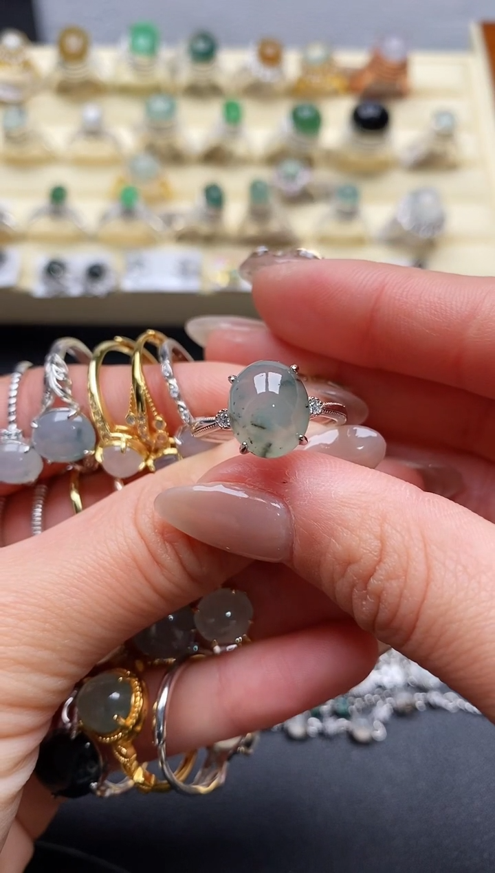 【闪购商品】翡翠戒指银S925镶嵌缅甸翡翠1  6+1