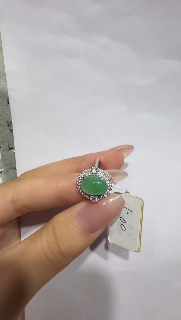 银S925镶嵌戒指翡翠925银镶翡翠戒指镶嵌150