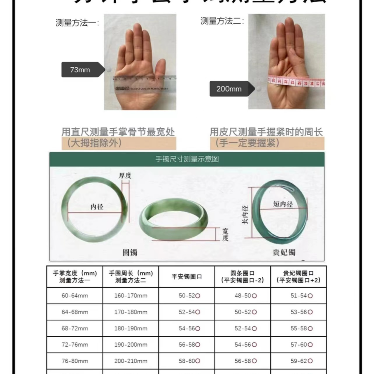 和田玉手镯尺码测量链接