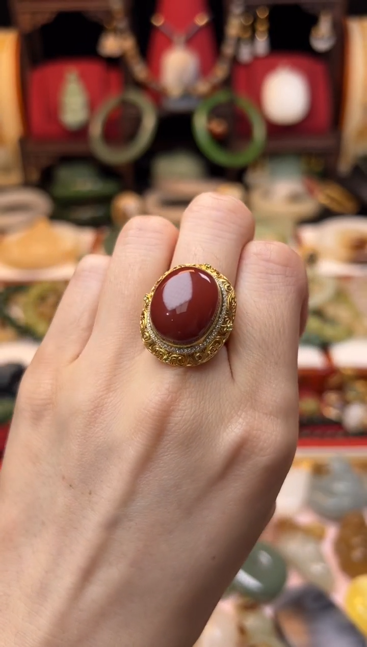 【闪购商品】南红玛瑙戒指18K金镶嵌精品