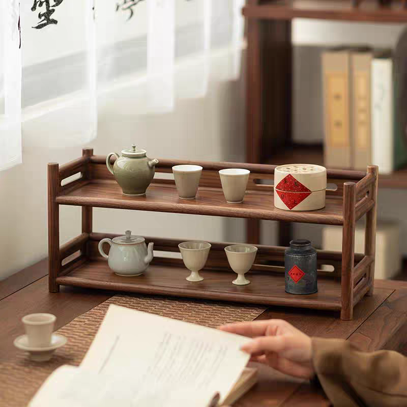 北方老榆木桌面多宝阁茶杯架子茶具收纳架展示架小型茶架玩具置物