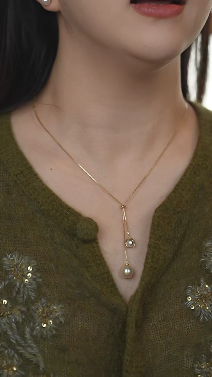 【闪购商品】海水珍珠吊坠(赠链)银S925镶嵌6-7akoya 9-10金珠项链