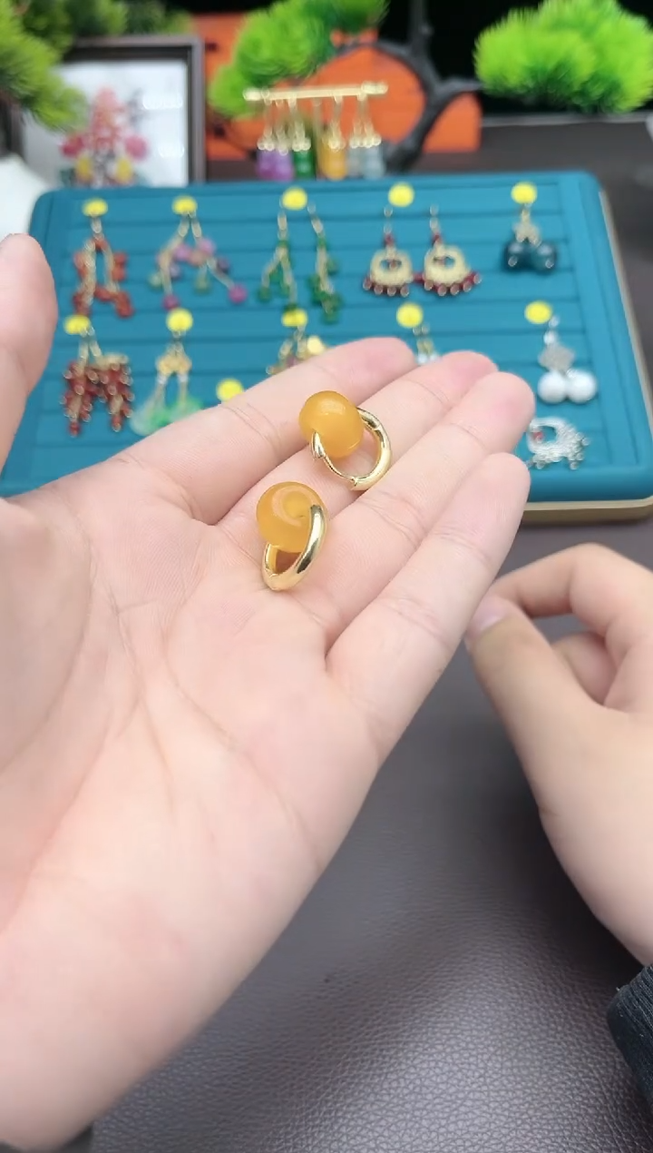 【闪购商品】玛瑙/玉髓耳饰银S925镶嵌黄耳包