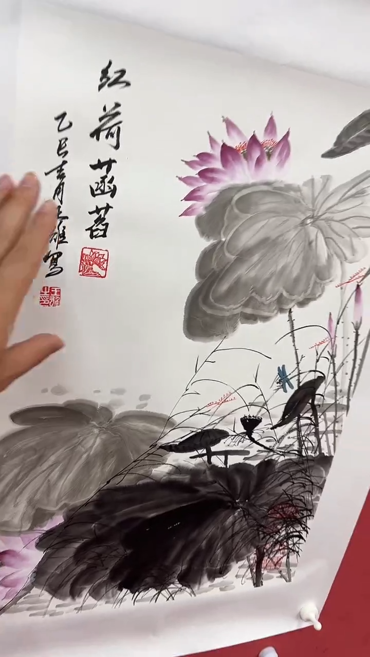 国画红荷菡萏       