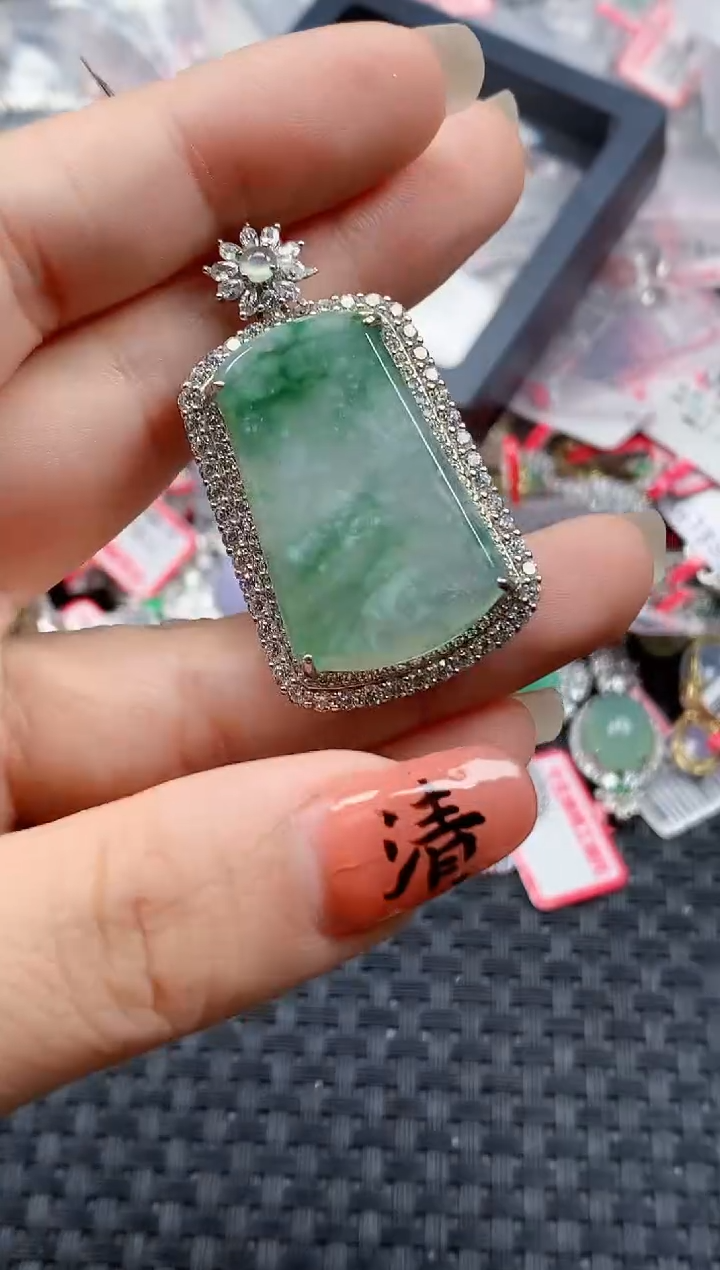 银S925镶嵌戒指翡翠天然A货缅甸翡翠