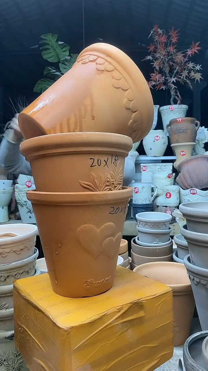 【闪购商品】缸3个20*18红陶爱心香草巴洛克 无托