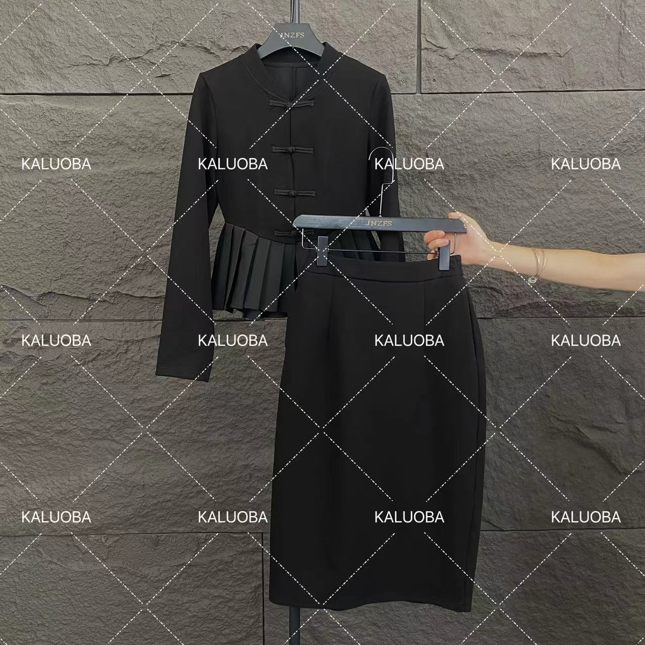 【原创大码设计师款】早秋新款新中式百褶气质上衣+半身裙5914