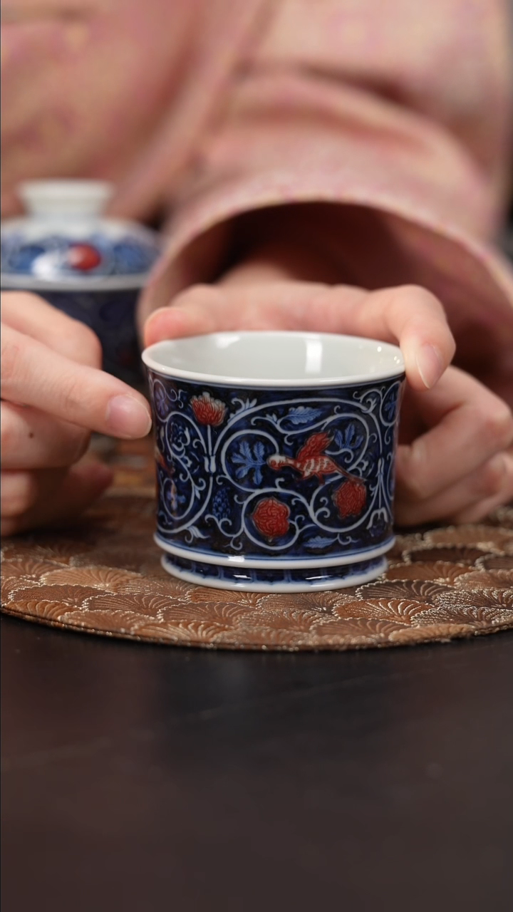 【闪购商品】杯屹朴堂釉里红龙凤葡萄