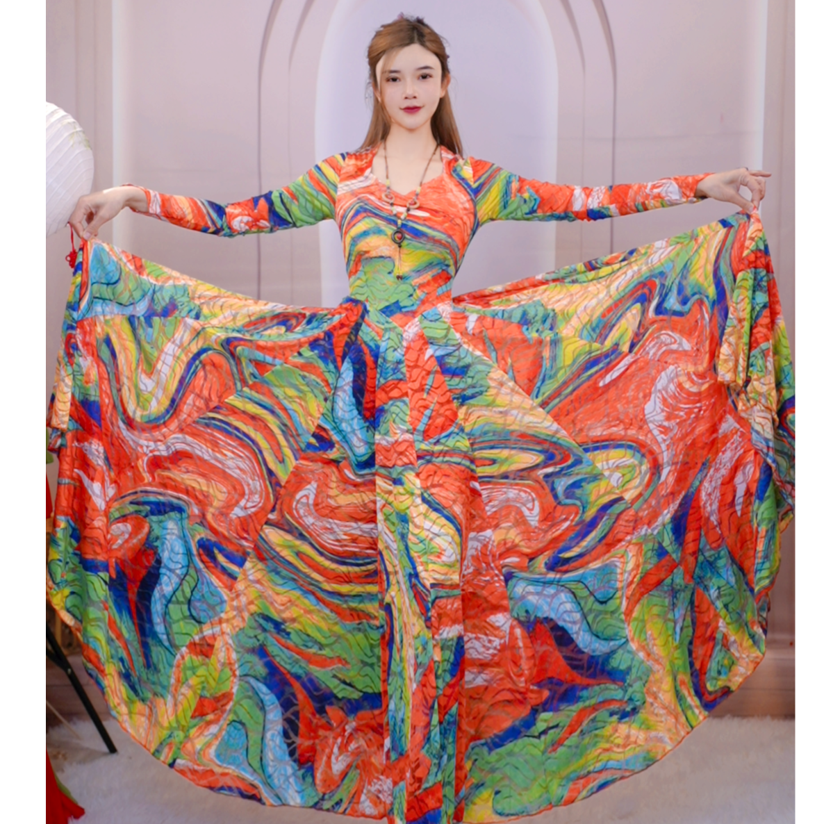 冬日暖阳新款新疆民族长款印花宽松时尚定位花720连衣裙