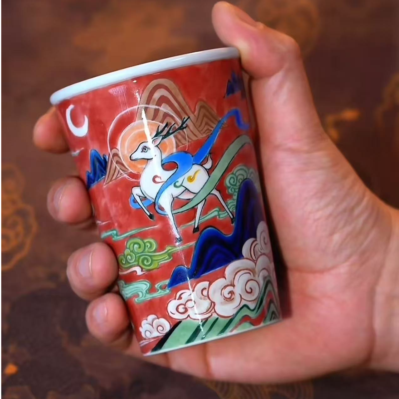 【良朋】釉下五彩九色鹿可乐杯