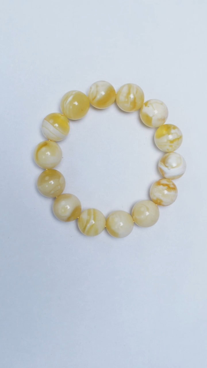 手链琥珀未镶嵌金妖白圆珠手串14mm
