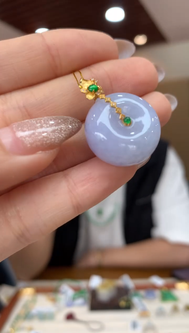 吊坠(不含链)18K金镶嵌翡翠平安扣