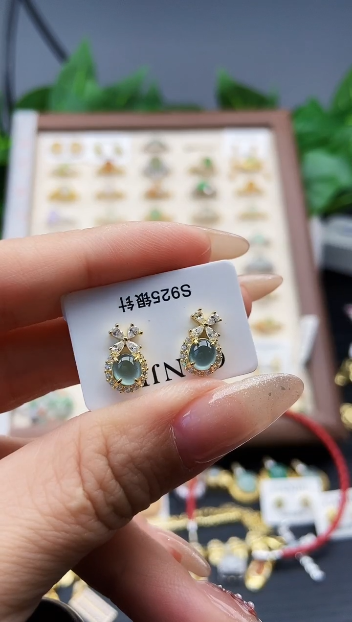 银S925镶嵌翡翠耳饰12
