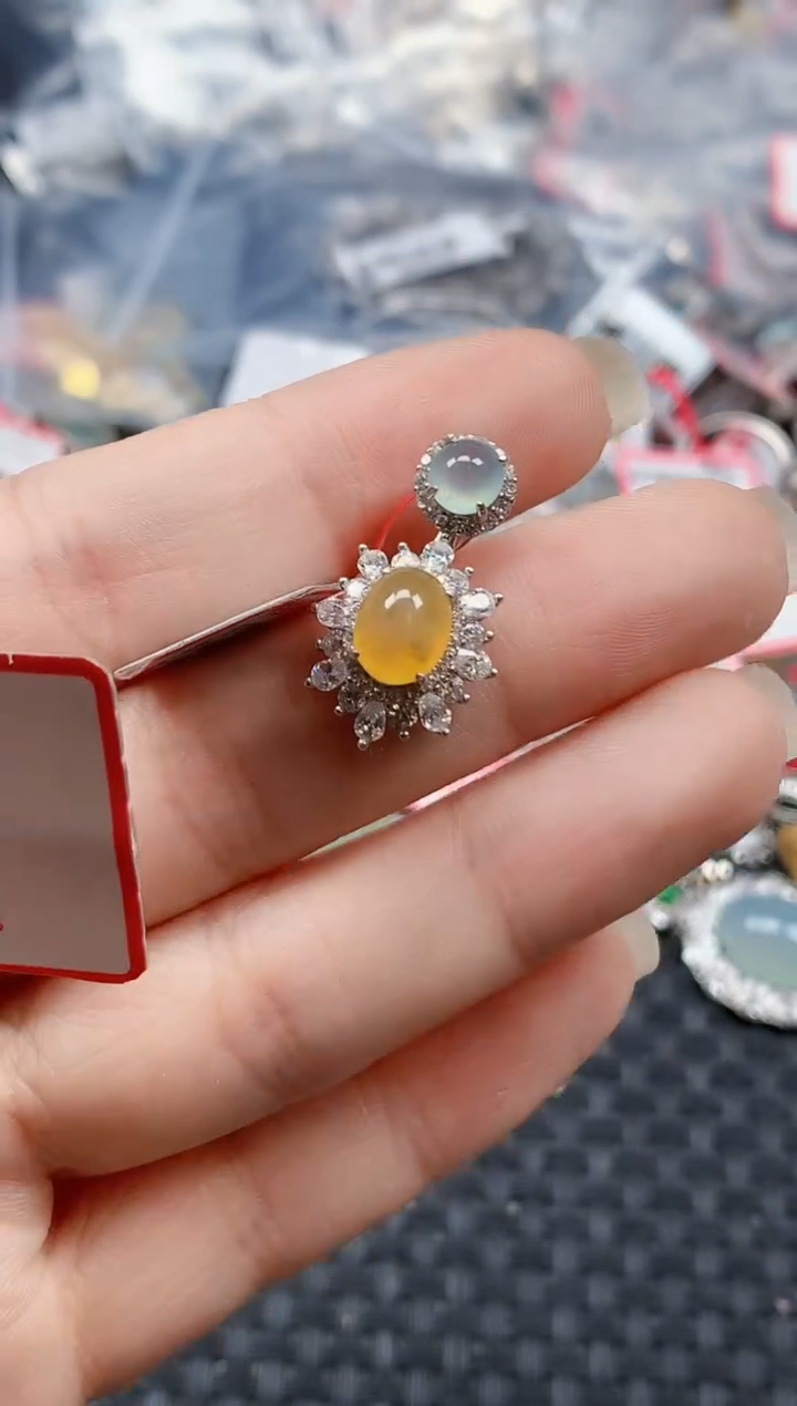 银S925镶嵌戒指翡翠天然A货缅甸翡翠