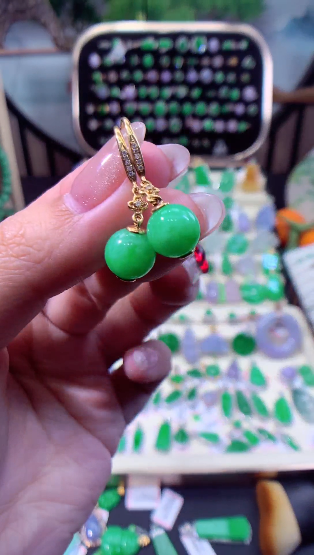 【闪购商品】翡翠耳饰18K金镶嵌缅甸天然A货翡翠