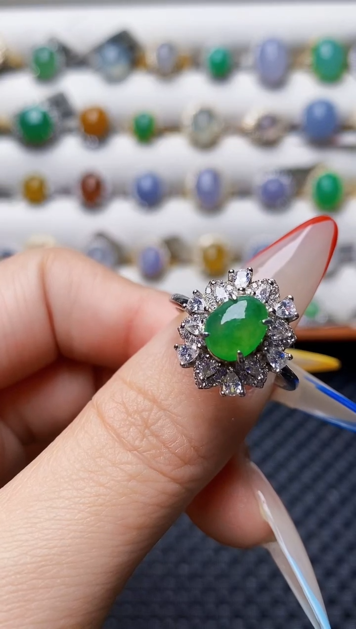 银S925镶嵌戒指翡翠0236