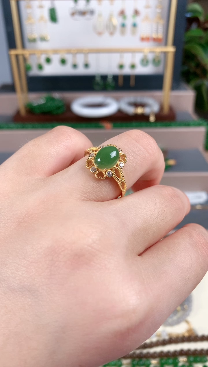 银S925镶嵌戒指和田玉1