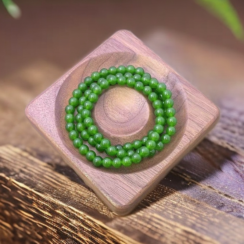 【恩上珠宝】俄罗斯产地天然玉石 052 俄七料俄料苹果绿三圈6mm