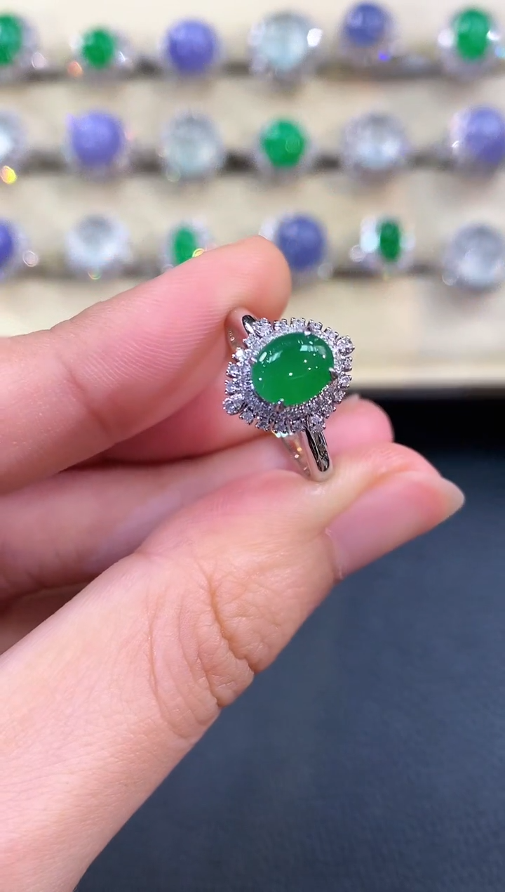 【闪购商品】翡翠戒指18K金镶嵌v6   