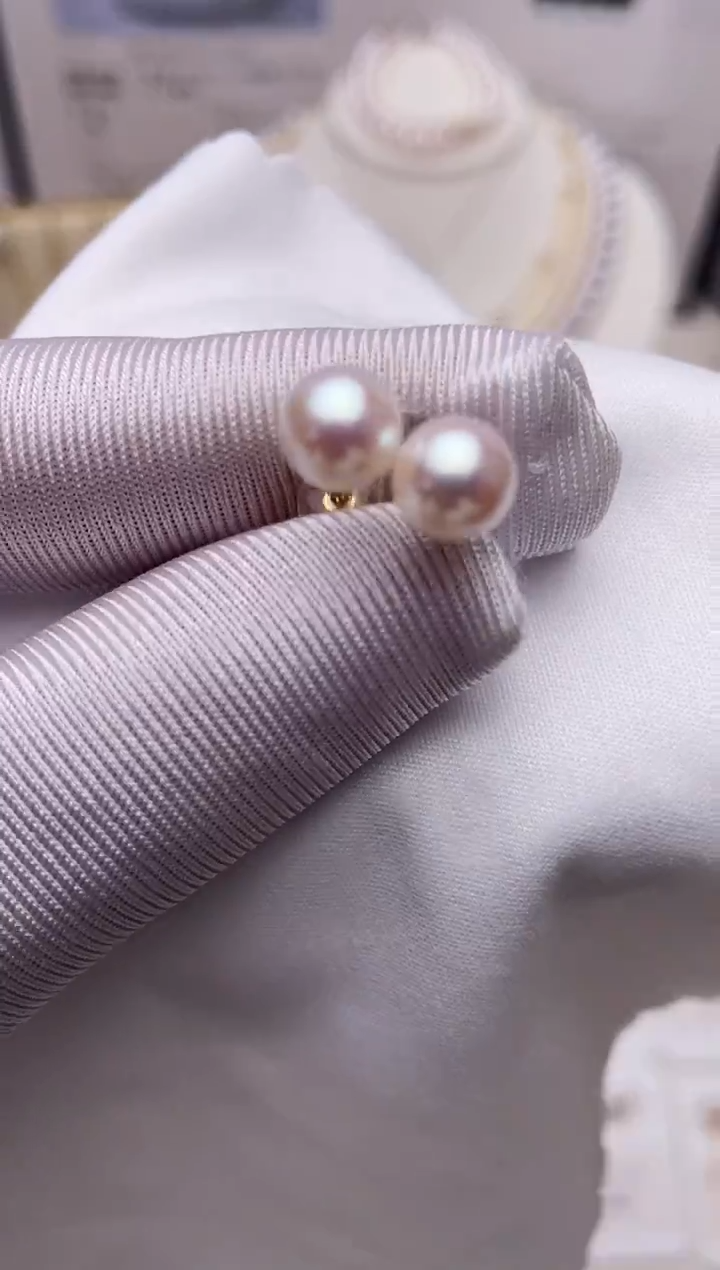 18K金镶嵌耳饰海水珍珠特选福利不退不换6.5-7mm