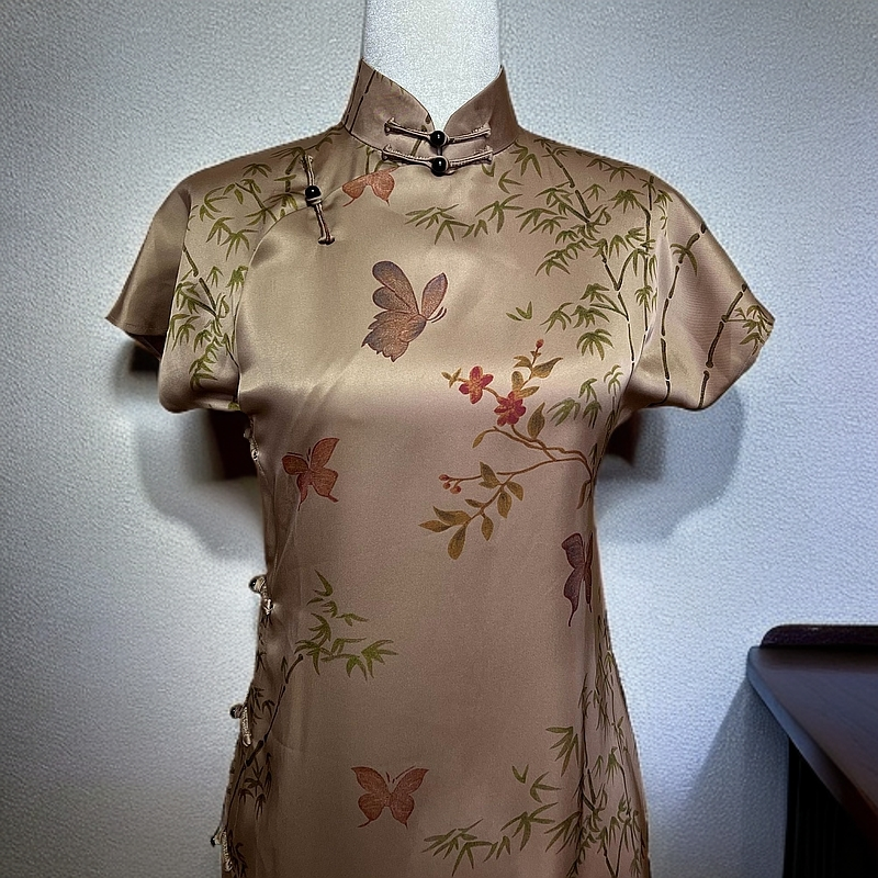 古法全开襟显瘦优雅国风人丝旗袍（彩蝶）