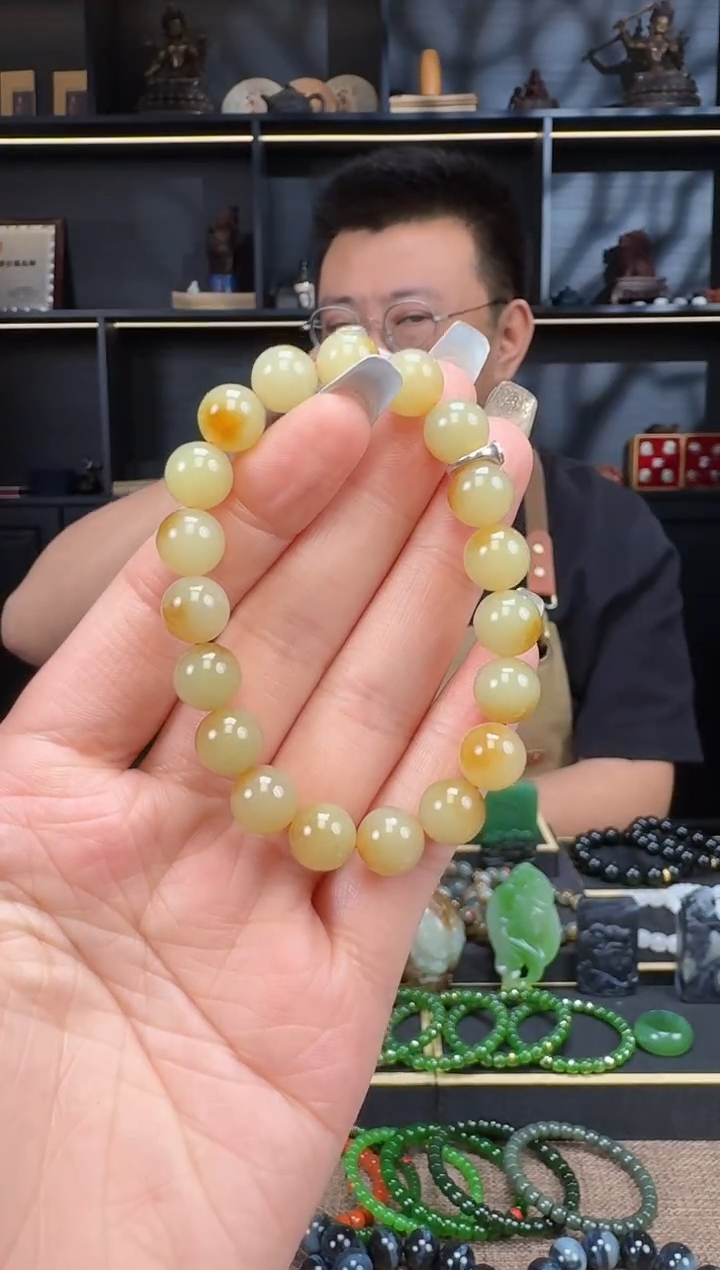 和田玉未镶嵌颈饰10mm糖黄口手串 浅 多样性发