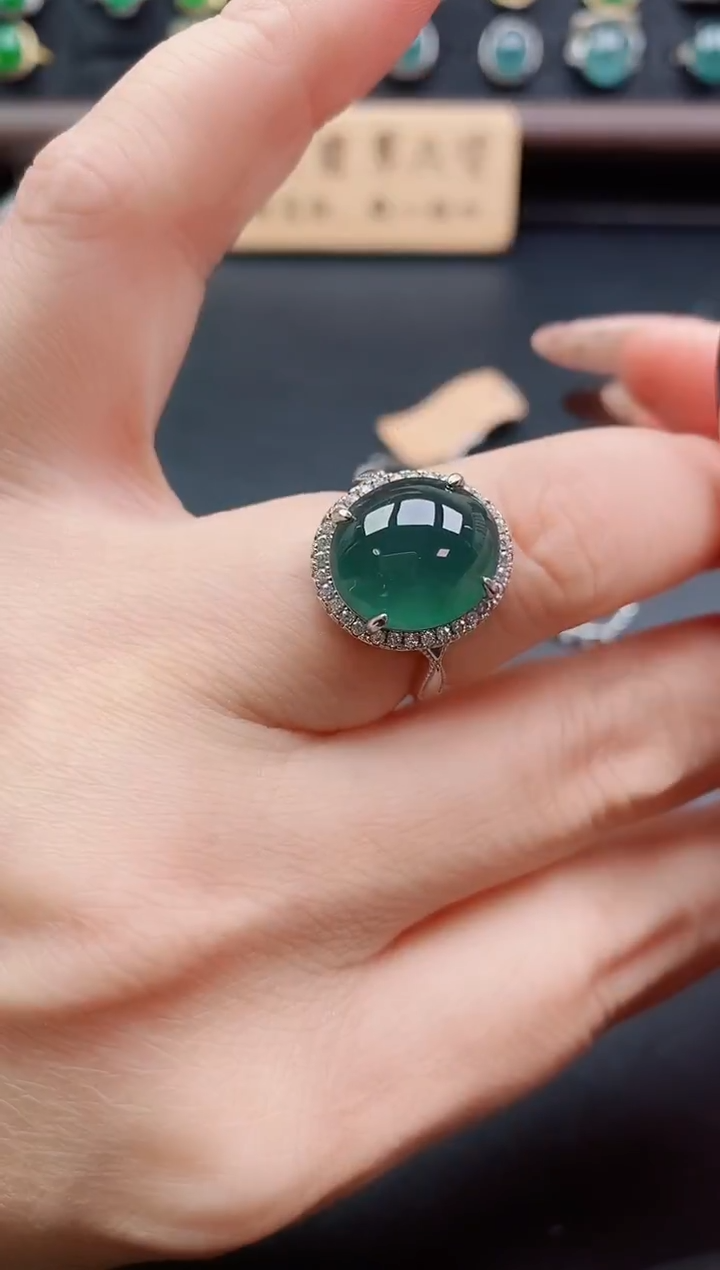 银S925镶嵌戒指翡翠1