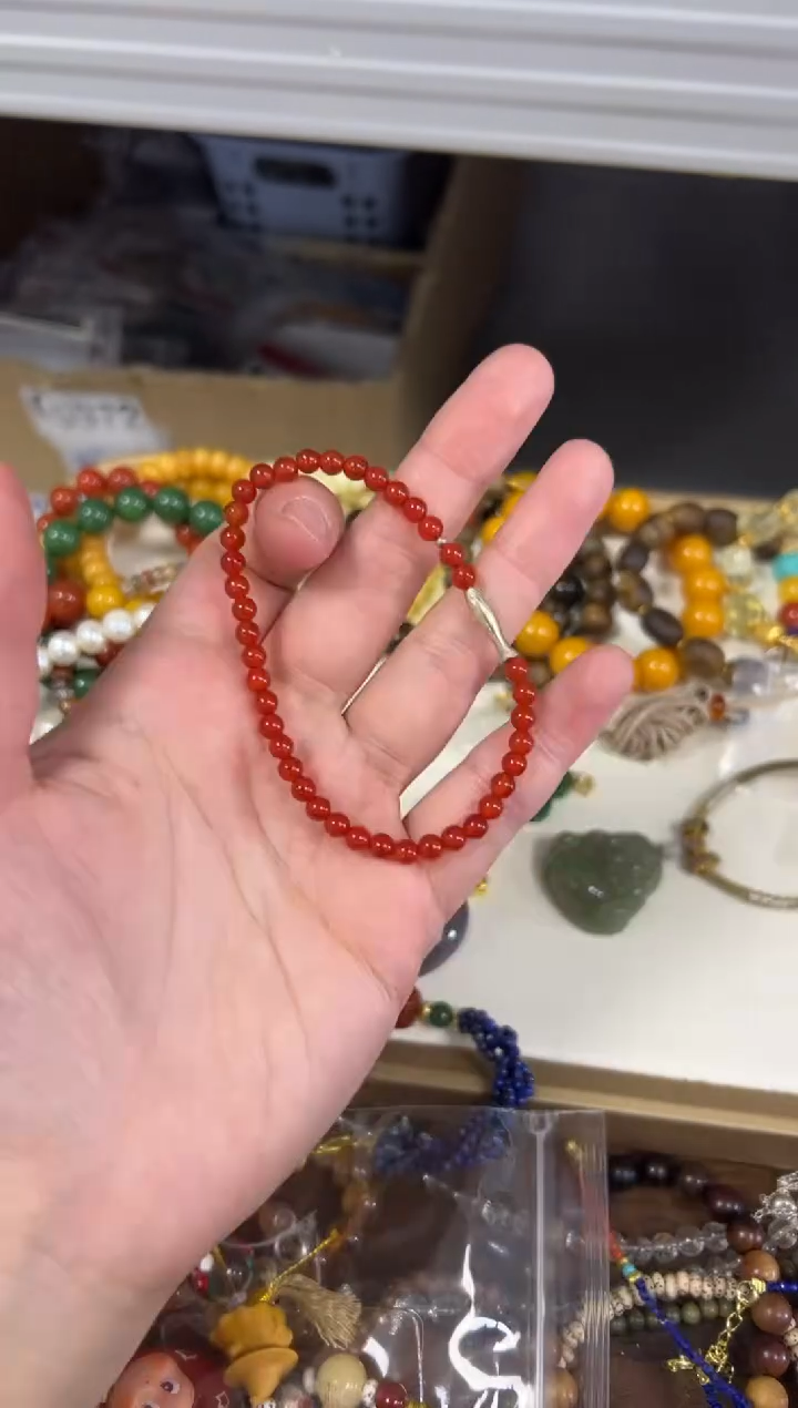 银S925镶嵌手链玛瑙/玉髓孤品冰红玛瑙小鱼银手链[23]