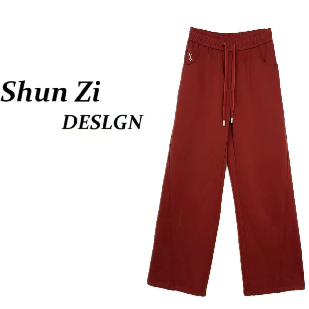 顺子/SZ9980 秋季潮牌醋酸老钱风慵懒休闲运动松紧腰免烫直筒裤