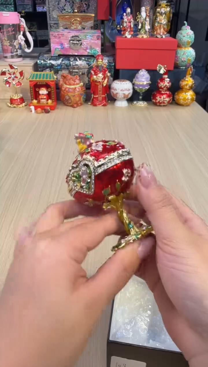 135七宝红色双鸟盒 