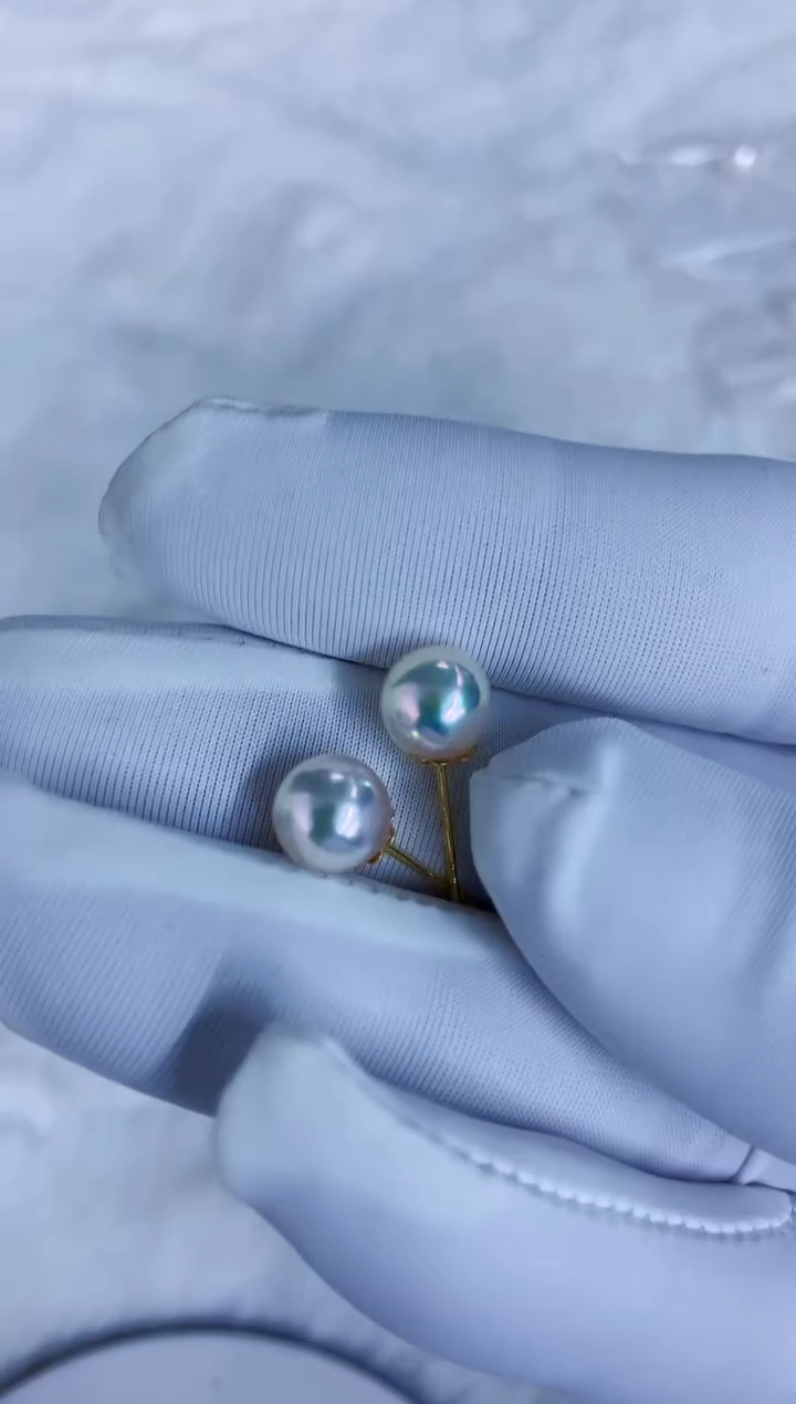 18K金镶嵌海水珍珠饰品7-7.5素钉定制