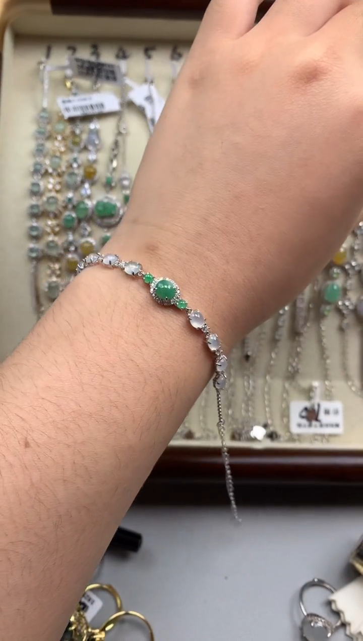 银S925镶嵌戒指翡翠手链7