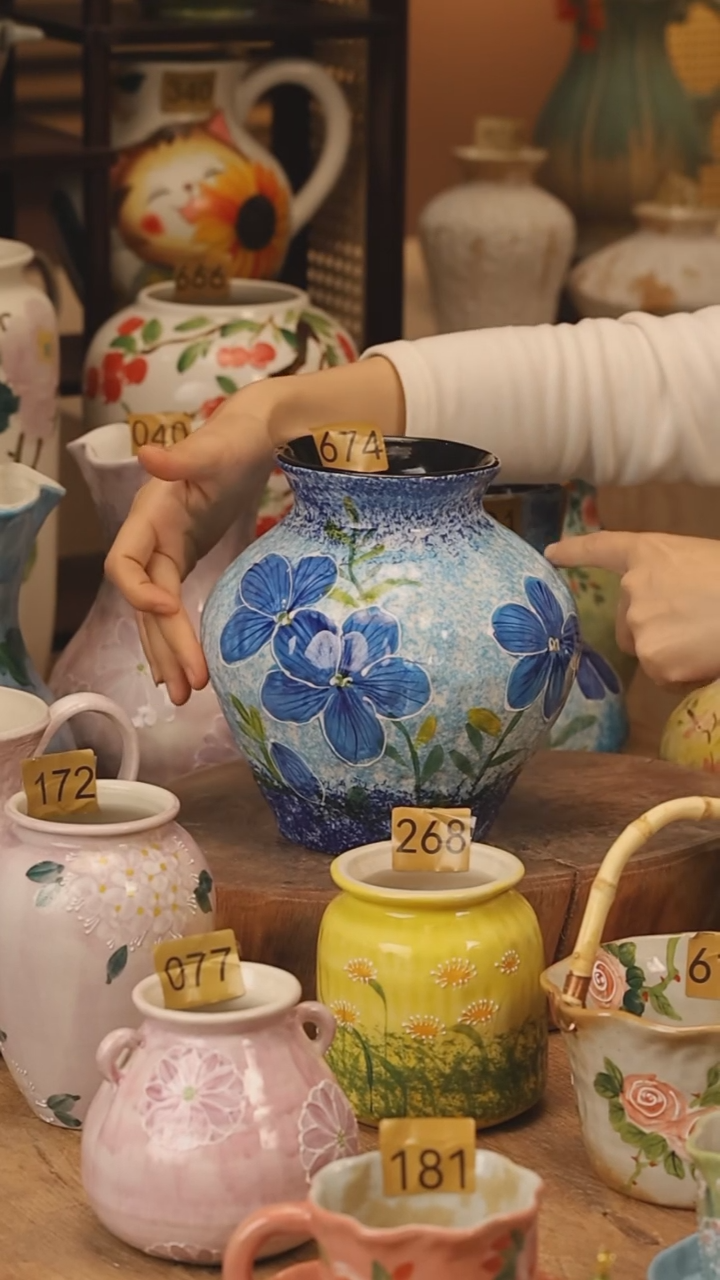 陶瓷景德镇设计师手作花器摆件侘寂风@M674@