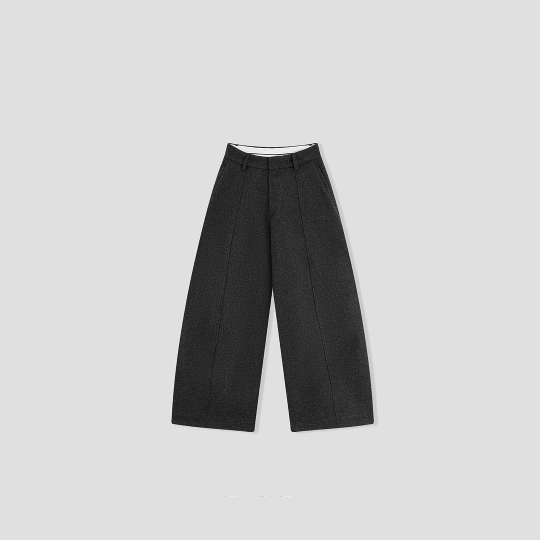 秋冬加厚牦牛绒极简显瘦保暖毛呢西裤直筒阔腿裤