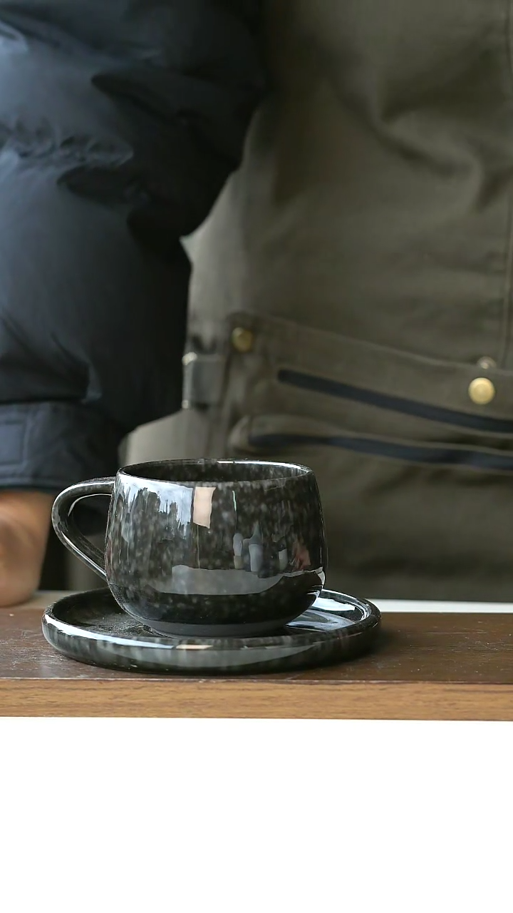 【闪购商品】陶瓷花岗石咖啡杯碟@4-2@
