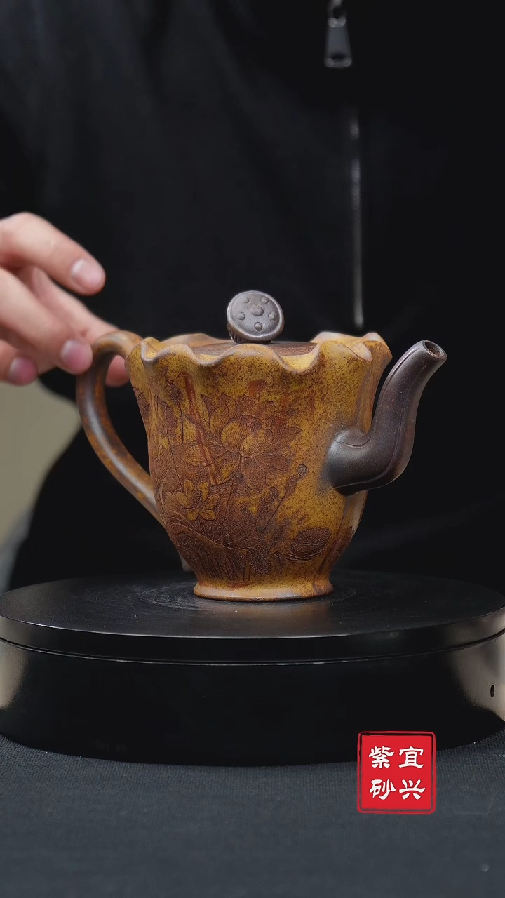 【闪购商品】紫砂茶壶034龙骨金砂荷塘月色手工紫砂壶