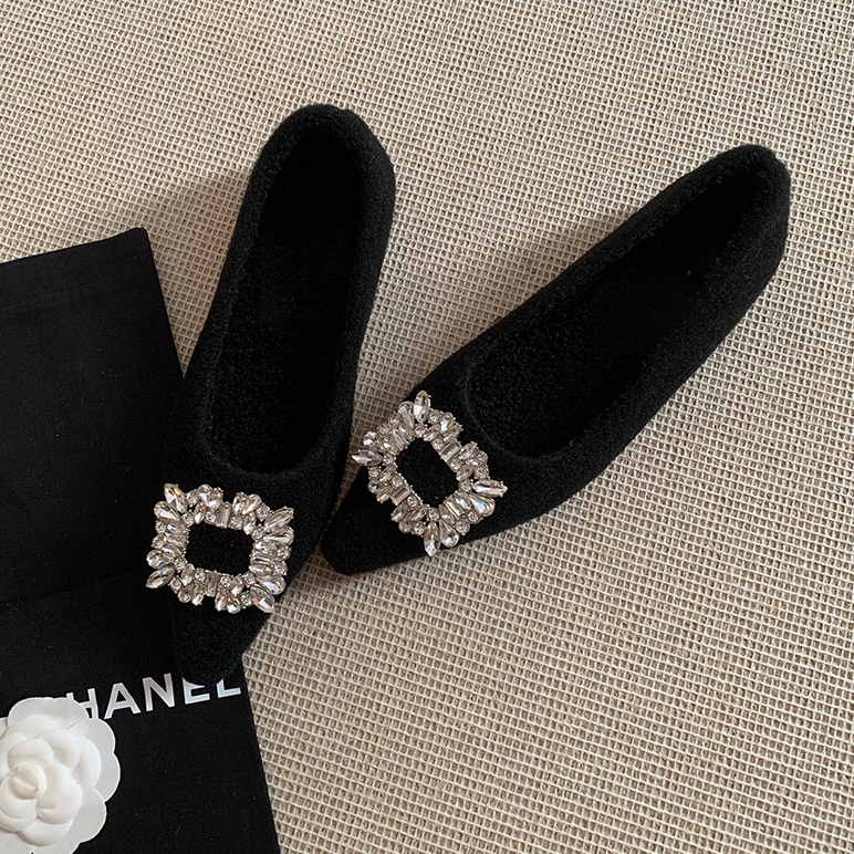 内增高法式尖头水钻方扣气质单鞋晚晚风加绒棉鞋百搭毛毛鞋配裙子