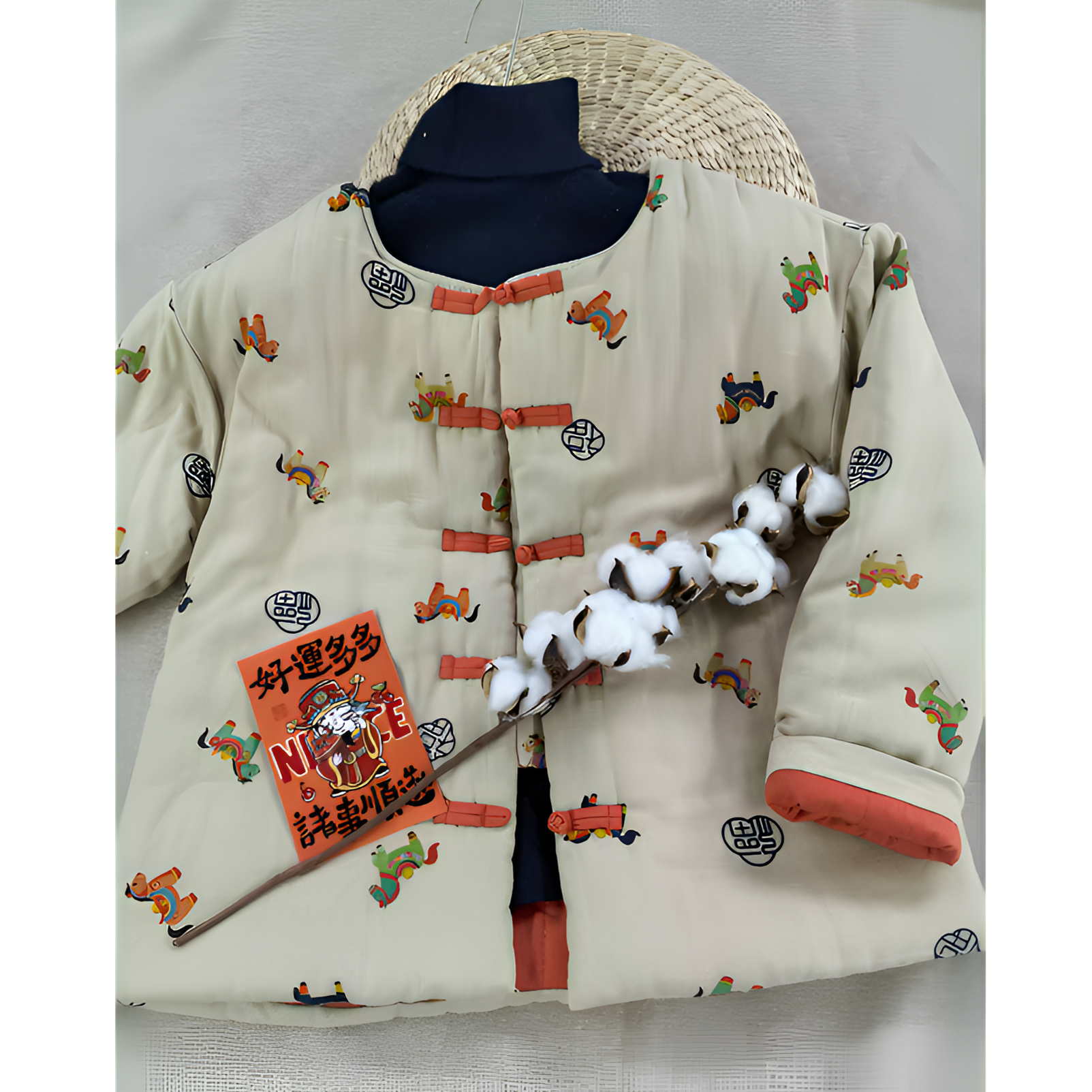 加厚新中式保暖棉服女装冬季盘扣国风棉服卡通冬款