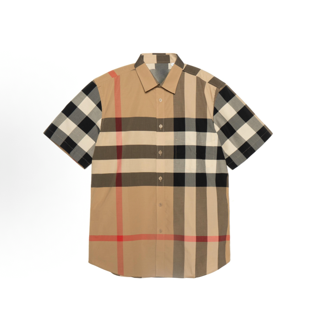 Burberry博柏利 格纹单排扣休闲短袖衬衫 男款 卡其色80173221