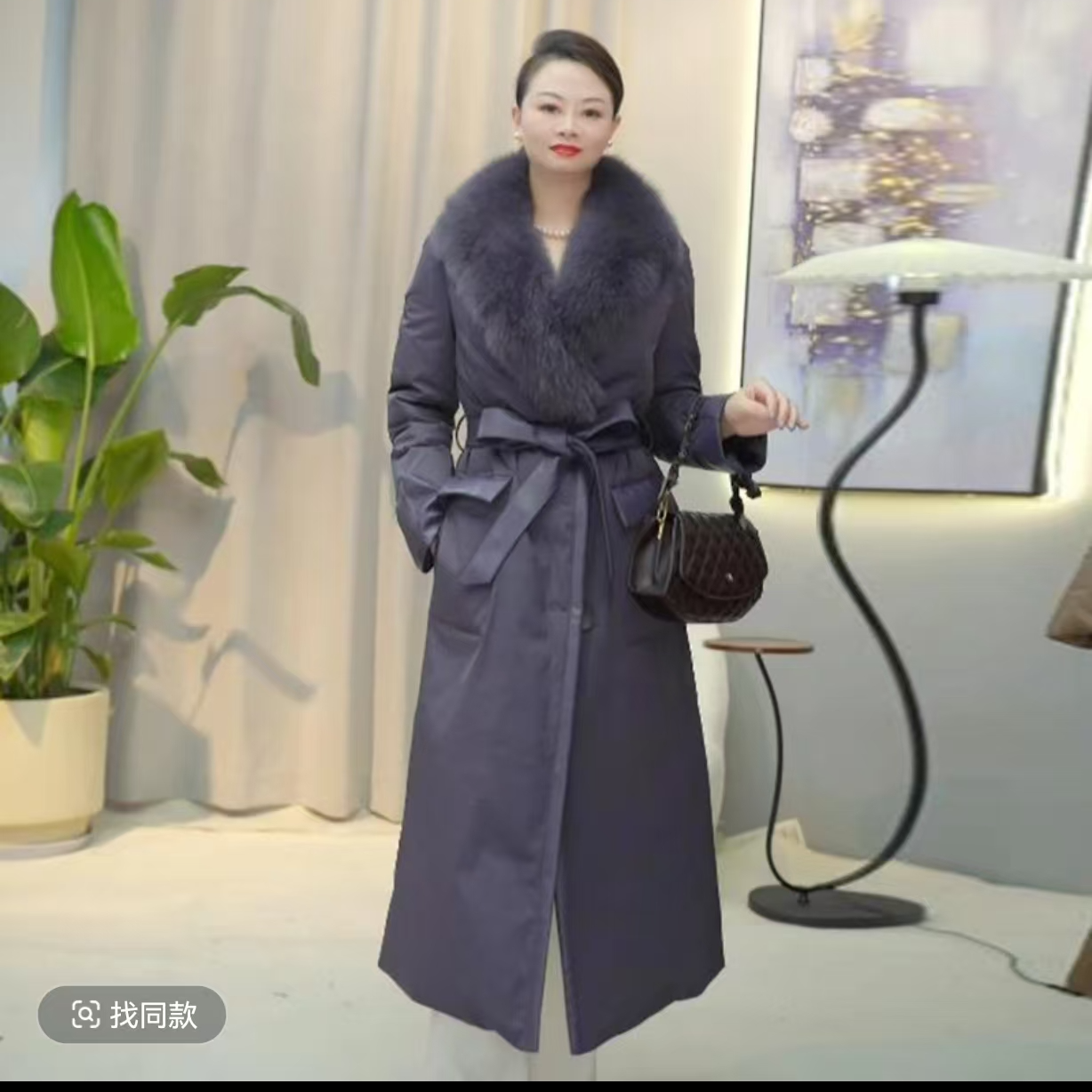 秋冬时尚女士网红加厚过膝鹅绒服修身显瘦收腰外套