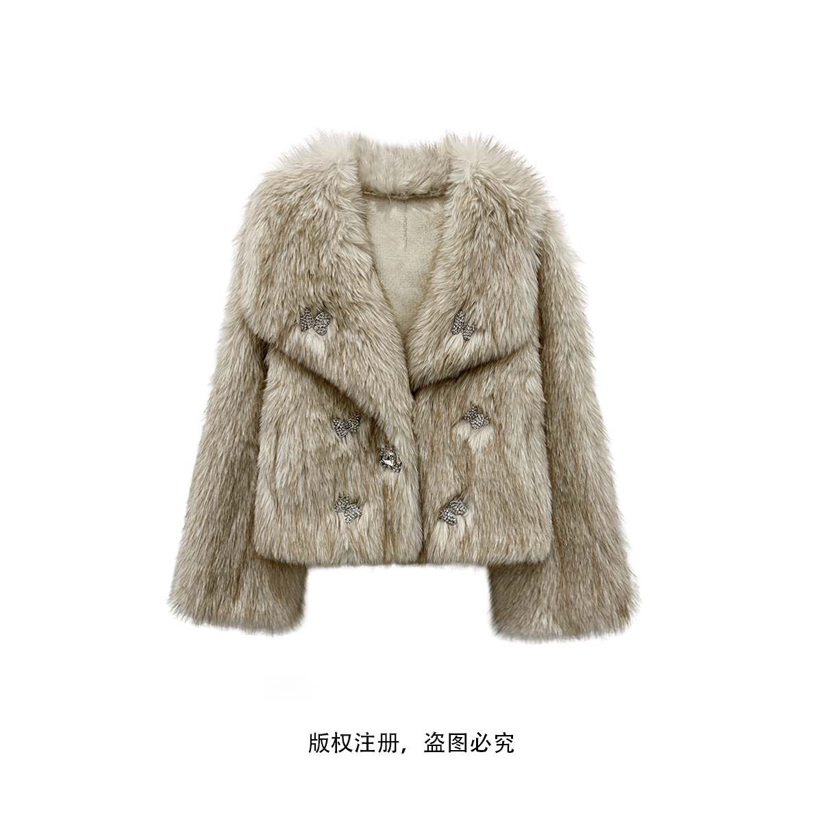 新款高级时尚百搭翻领设计休闲毛毛外套女25011302