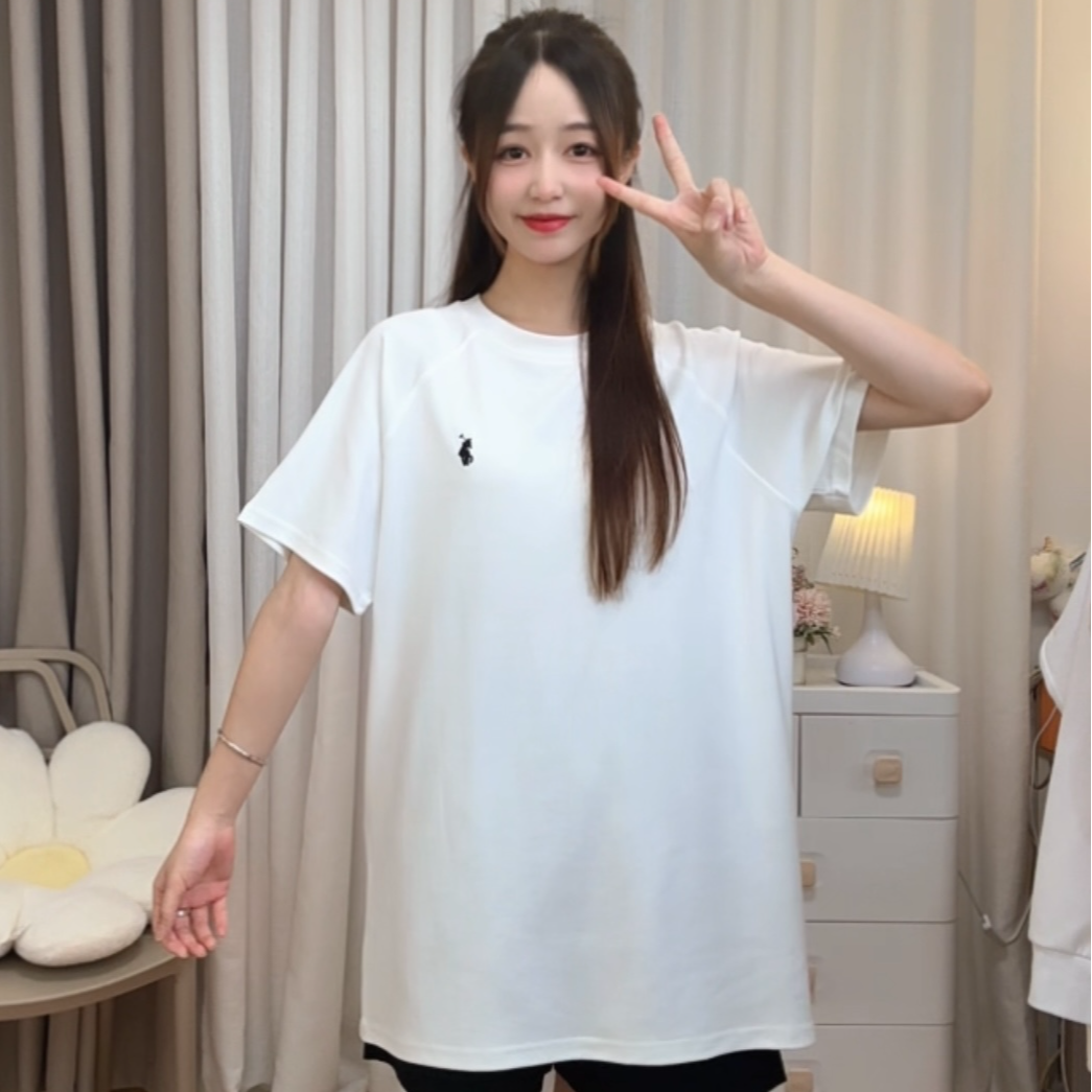 【短袖T恤-插肩袖】白色简约时尚凉感T夏季新款圆领中长款宽松t恤女