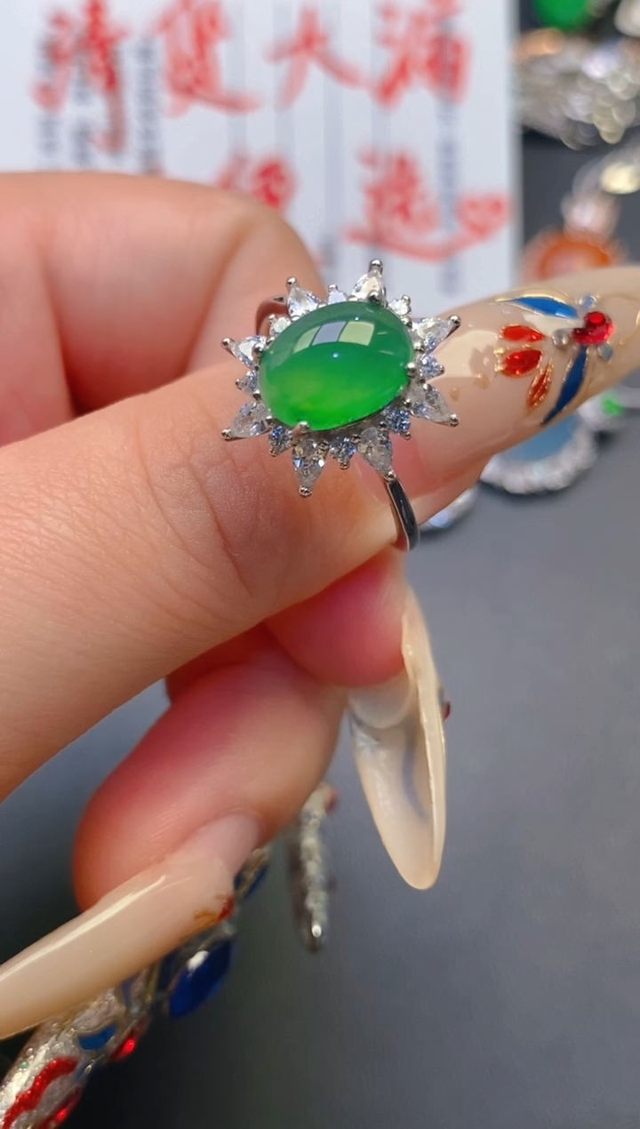 【闪购商品】翡翠耳饰银S925镶嵌天然A货翡翠1