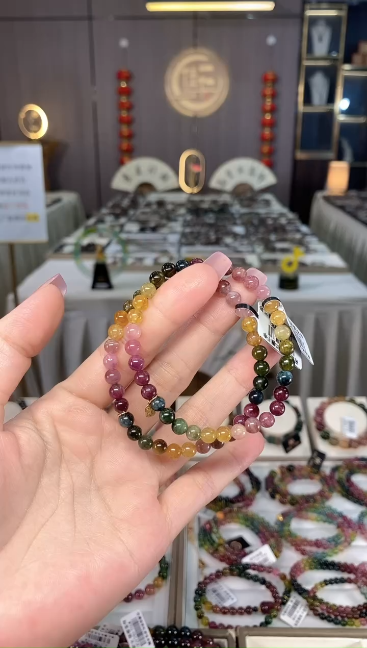 未镶嵌老矿碧玺彩虹单圈手串5mm+碧玺多样性发货一条hon