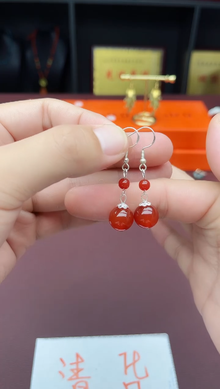 玛瑙/玉髓耳饰银S925镶嵌409000