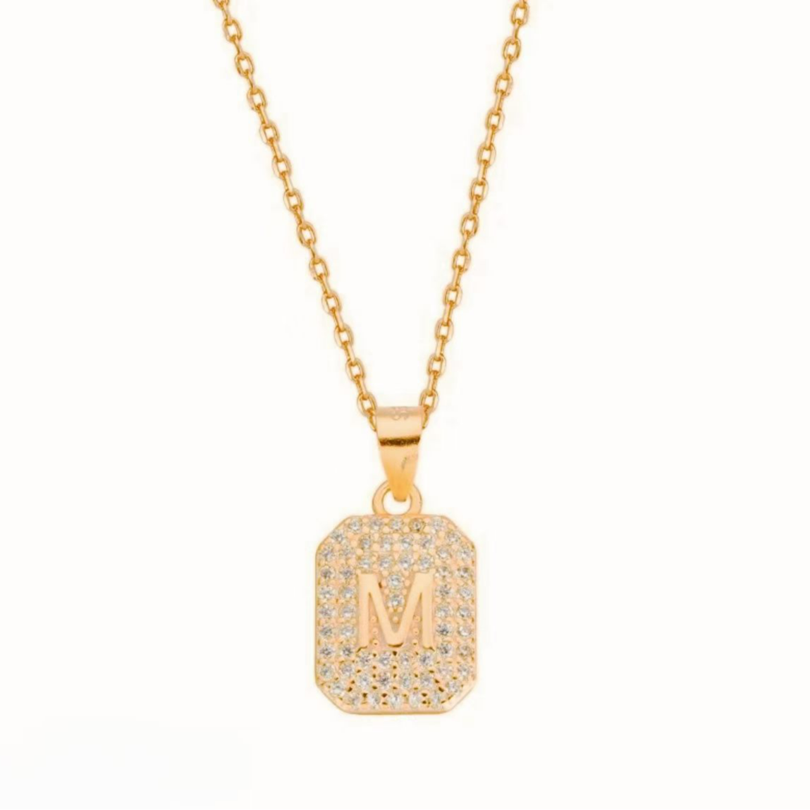 链子925银合成锆石 M字镶嵌项链  ZR-B432