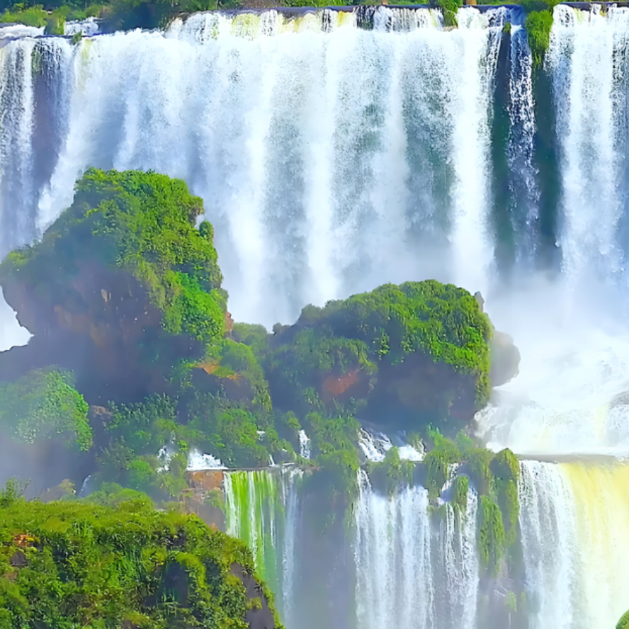 真实大自然美景 蓝天白云瀑布优美如画绿树森森拼图