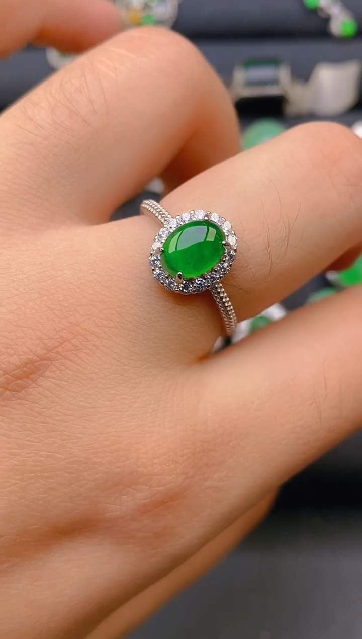 【闪购商品】翡翠戒指银S925镶嵌天然A货翡翠1